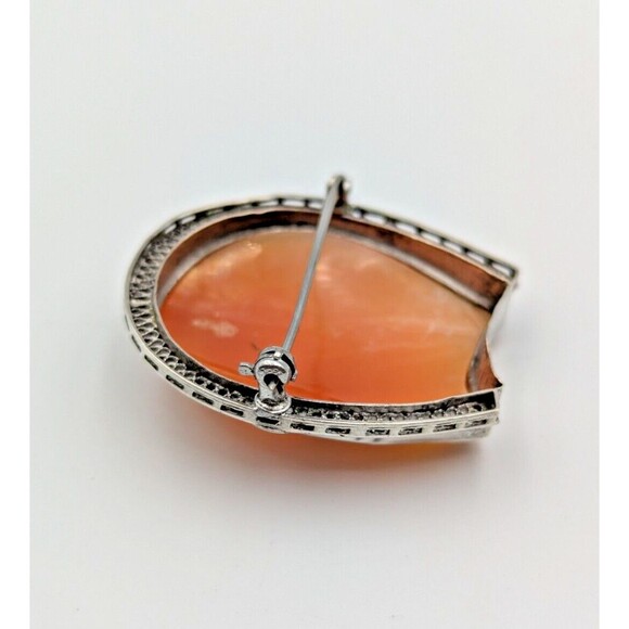 Vintage Sterling Silver 925 Shell Cameo Carved Brooch Horseshoe Shape Rare - Picture 9 of 16